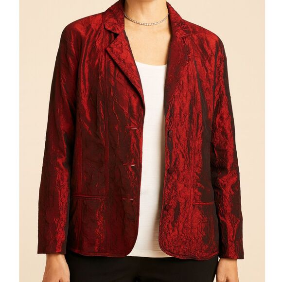 Chico’s Red Crinkle Textured Blazer Jacket Size XL - Picture 1 of 7
